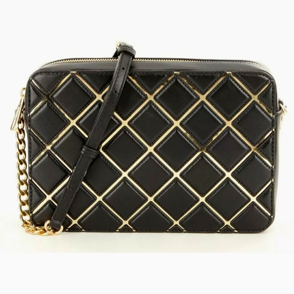 BNWT Michael Kors Jet Set Travel Black Diamond Leather Large Crossbody Bag - Picture 1 of 6